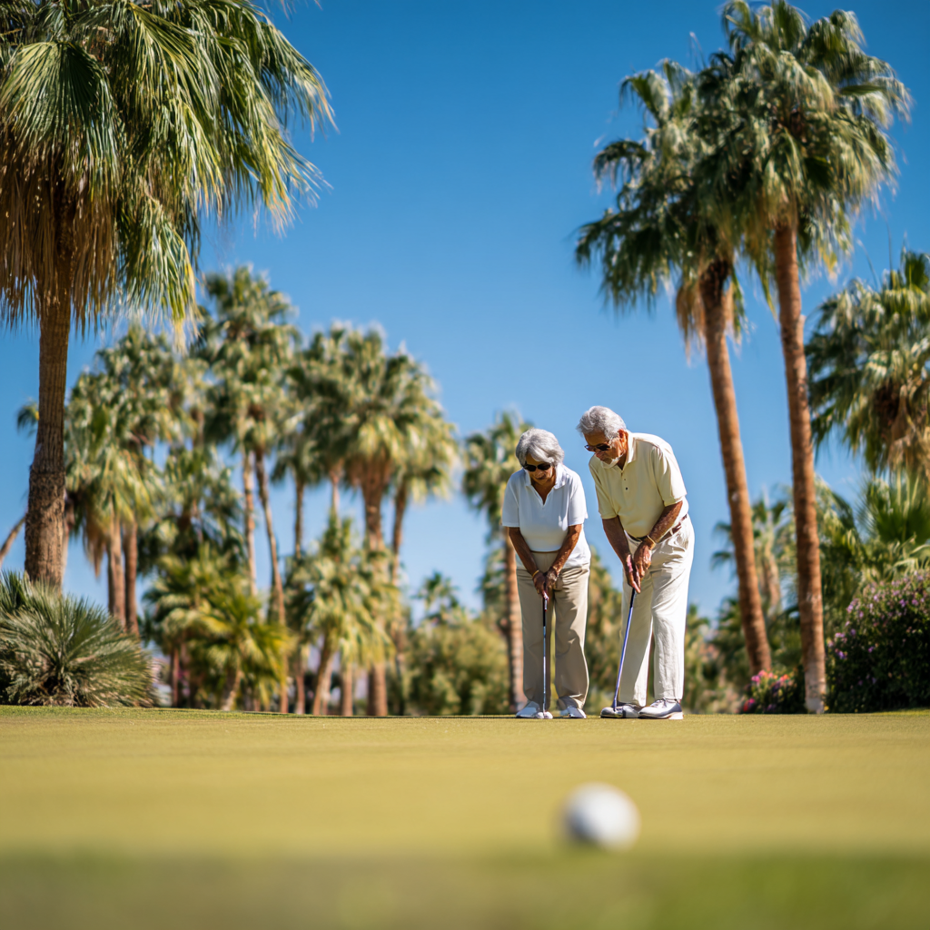 Active retired couple enjoying a round of golf together