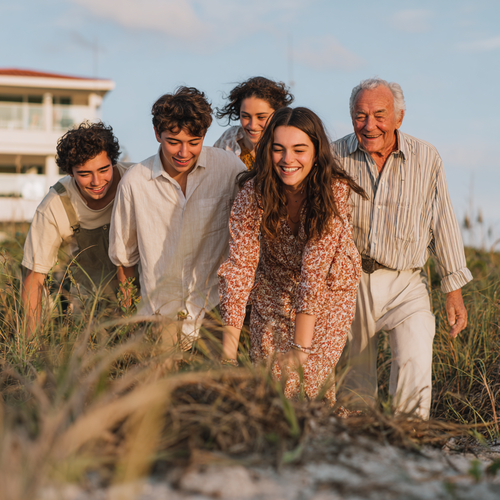 Multi-generational family enjoying time together outside
